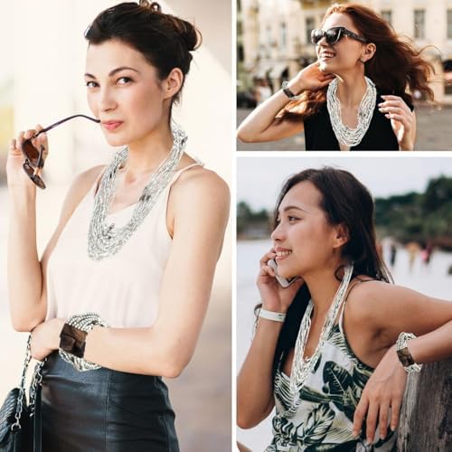 Shop LC Seed Bead Necklace Bracelet Set Boho Jewelry for Women | Multi Layered Boho, Wooden Clasp, 18 Inch Necklace, Stretchable Bracelet