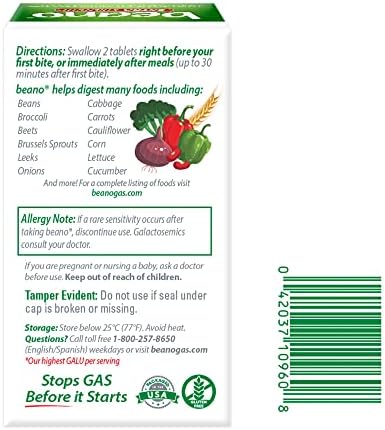 Beano Digestive Enzyme, Helps Prevent Gas & Bloating, 100 Tablets
