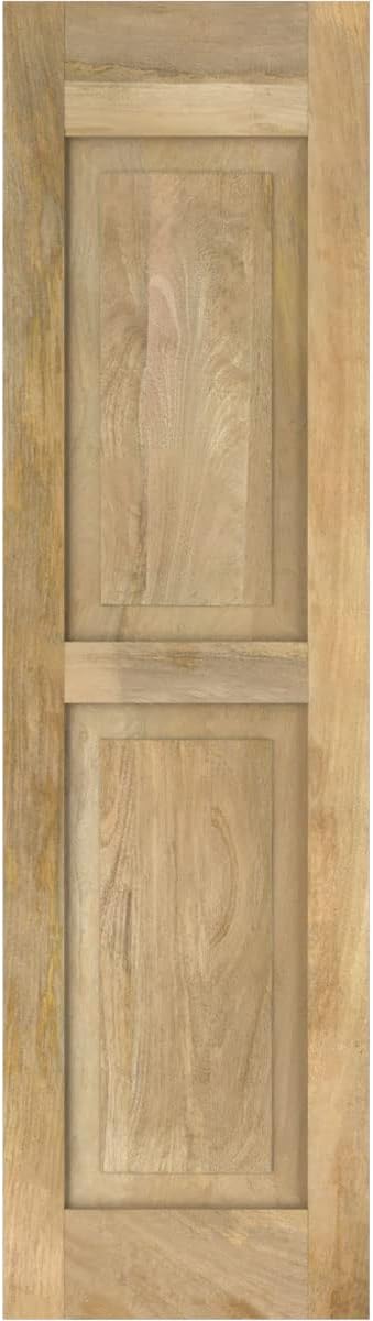 15"W x 55"H Americraft Two Equal Raised Panel Exterior Real Wood Shutters (Per Pair), Unfinished