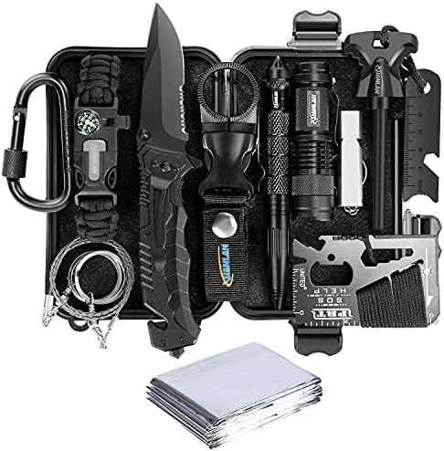 XUANLAN Emergency Survival Kit 13 in 1, Outdoor Survival Gear Tool with Survival Bracelet, Fire Starter, Whistle, Wood Cutter, Water Bottle Clip