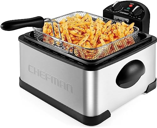 Chefman 4.5 Liter Deep Fryer w/Basket Strainer, XL Jumbo Size, Adjustable Temperature & Timer, Perfect for Fried Chicken, Shrimp, French Fries