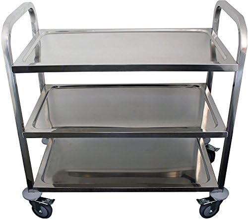 Stainless Steel 3-Shelf Utility Cart | 33" x 18" x 36" | 400 lb Capacity | Knockdown Food Service Cart with Casters for Kitchen, Restaurant