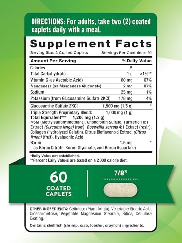 Nature's Truth Glucosamine Chondroitin MSM Complex | 60 Caplets | with Turmeric | Triple Strength Formula | Non-GMO and Gluten Free Supplement