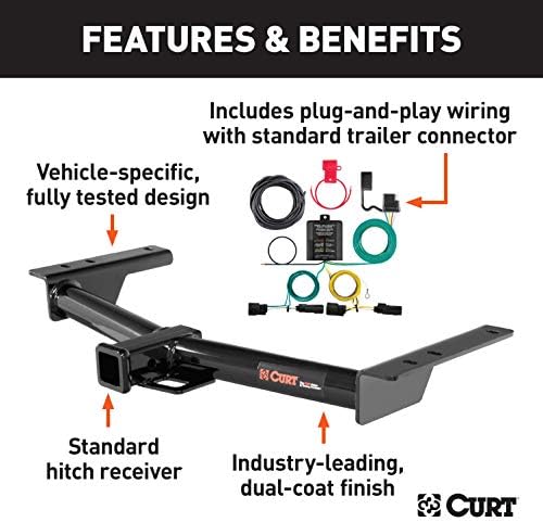 CURT Class 3 Trailer Hitch 2" Receiver with 4-Way Flat Output Custom Wiring Harness fits 2015-2025 Transit | Resists Rust, Chipping