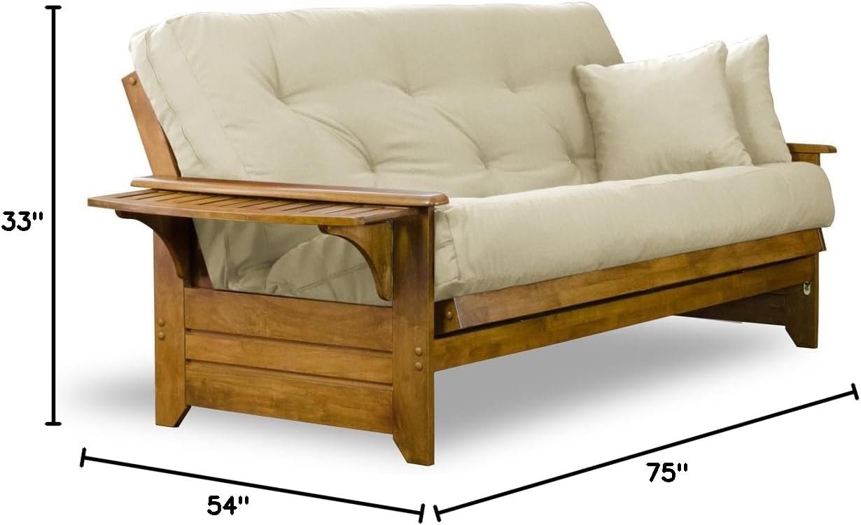 Brentwood Tray Arm Futon Sofabed Set - Queen Frame, 8" Microfiber Fudge Mattress, Heritage Finish