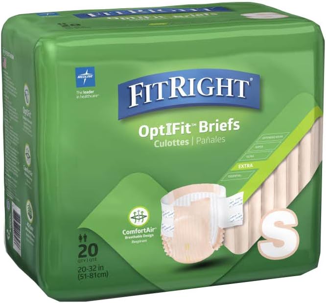 FitRight Adult Diapers, Extra Heavy Absorbency, XL (Waist Size 56in-64in), 80 Count, OptiFit Incontinence Briefs for Men and Women, Disposable, Moisture Wicking, Leak Protection,