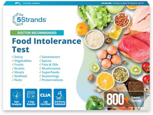 5Strands Food Intolerance Test, Accurate Hair Analysis, 800 Items Tested, at Home Food Sensitivity Test Kit for Adults & Kids, Gut Health Test