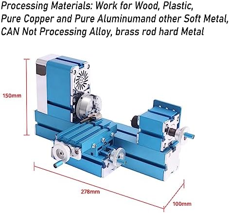 Mini Metal Lathe Machine CNC DIY Tool Benchtop Wood Lathe Woodworking for Hobby Sience Education Modelmaking, AC110V 50/60HZ