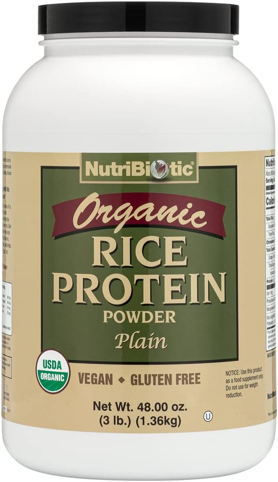 NutriBiotic Certified Organic Plain Rice Protein, 21 Ounce | Low Carbohydrate Vegan Protein Powder | Raw, Certified Kosher & Keto Friendly | Made Without Chemicals, GMOs & Gluten | Easy to Digest