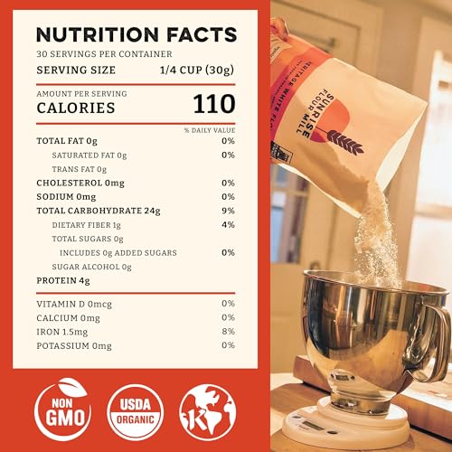 Sunrise Flour Mill Heritage Organic White Flour | USDA Organic All Purpose Flour Unbleached - Non-GMO, Kosher, Grown Without Glyphosate