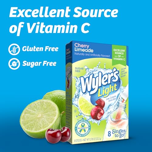 Wyler's Light Cherry Limeade Singles To Go Drink Mix Cherry Limeade, 1 box with 8 count