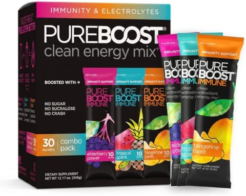 Pureboost Sugar-Free Immune Clean Energy Booster Drink Mix, Combo Pack 30ct