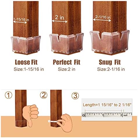 Large Table Leg Floor Protectors 1-15/16" to 2-1/16" (49mm-53mm) Large Furniture 2 inch Sofa Leg Caps Square Silicone