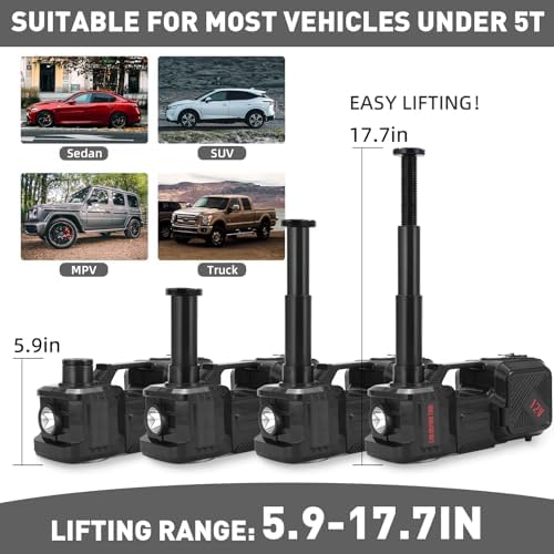 Trihelper Electric Car Jack 5 Ton 12V Floor Jack Hydraulic Jack Stand Car Lift Jack with Integrated Tire Pump for SUV Truck Sedan Vehicle Roadside