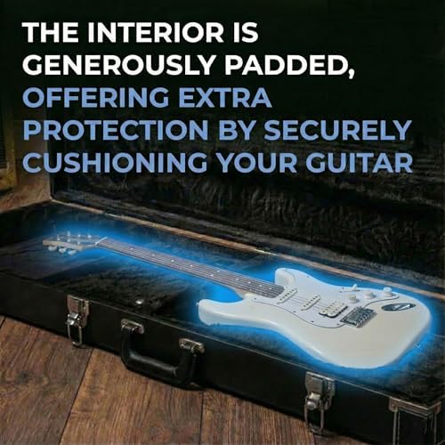 Gearlux Bass Guitar Hard Case, Fits Fender Precision/Jazz Bass and More with Exterior Lock and Key, Interior Accessory Compartment, and Plush Interior Padding - Black