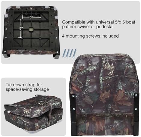 Leader Accessories Classic Low Back Folding Fishing Boat Seat Boat Chairs | Marine Boat Chairs With Thick Cushion, Aluminum Hinge, Use universal 5"x5" Mount, Fits Jon/Bass/Pontoon Boats