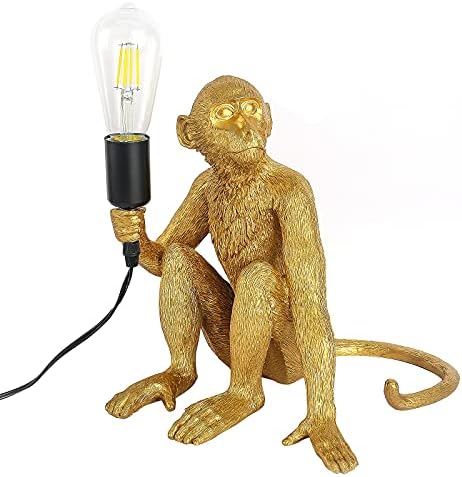 Resin Hemp Rope Monkey Table Light Retro Edison Monkey Desk Resin Sitting Monkey Lighting Fixture E27 for Dining Living Room Bedroom Bar Cafe