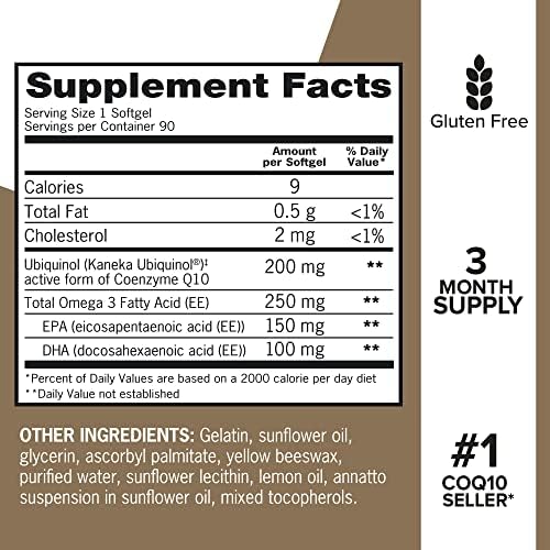 Qunol Ubiquinol 200mg + Omega-3 250mg, Extra Strength Antioxidant, 90ct | #1 Cardiologist Recommended Supplement for Heart Health