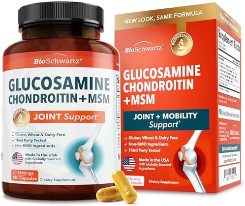 Glucosamine Chondroitin MSM Joint Support Supplement, 90 Capsules | Turmeric & Ginger, Hyaluronic Acid, Collagen, Glucosamine Chondroitin Sulfate for Joint Comfort, Gluten Free, Non GMO