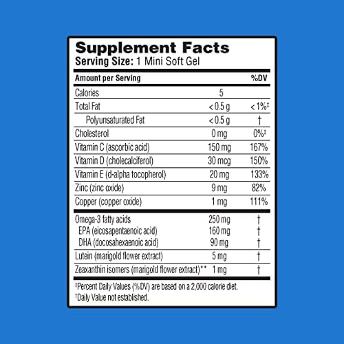 Ocuvite 50+ Eye Vitamin & Mineral Supplement, Multivitamin for Vision & Ocular Health with Omega-3, Zinc, Vitamins C & E, Lutein & Zeaxanthin, Zinc Supplements for Women and Men, 50 Softgels