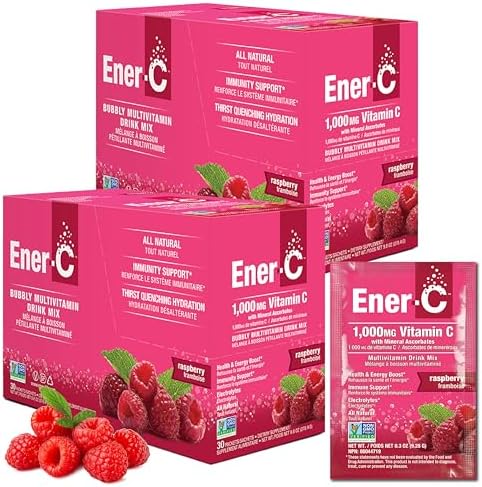 Ener-C Multivitamin Drink Mix, Electrolytes Powder - Raspberry, 30 Count | Vitamin Packets for Water, Vitamin Drink Mix, Hydration Liquid Mix, Immune Booster for Adults, Healthy Energy