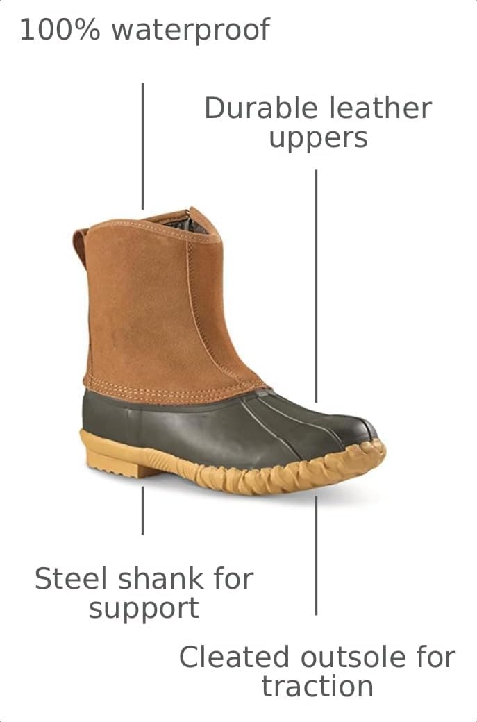 Guide Gear Men’s Side Zip Insulated Leather Duck Boots, Winter Boots for Men, Waterproof Rain Shoes, 400 Gram
