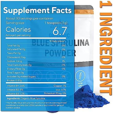 Lone Star Botanicals Organic Blue Spirulina Powder - 100% Pure Blue-Green Algae, No Fishy Smell, Vegan Superfood for Smoothies & Drinks, Non GMO