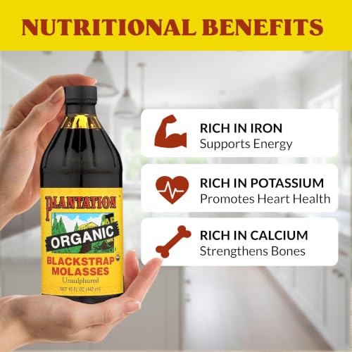 Plantation Organic Blackstrap Molasses 15 oz – USDA Organic Unsulphured Blackstrap Molasses, Natural Sweetener for Baking, Cooking & Beverages