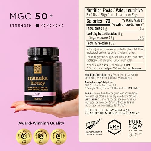 100% Pure New Zealand Manuka Honey MGO 70+ Monofloral Raw Honey 17.6 Oz