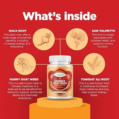 Pure Horny Goat Weed Extract with Maca Powder – Immune Support – Helps Increase Drive and Stamina – Booster for Men and Women Tongkat Ali Plus