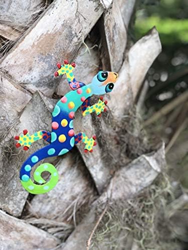 Global Crafts 8" Painted Gecko Recycled Haitian Metal Wall Art Blue Green, Florida