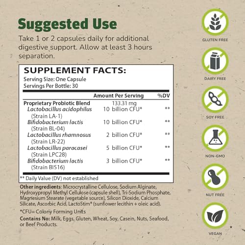 Master Supplements Theralac - 30 Capsules - Multi-Strain Probiotic for Optimal Gut Health + Gas & Bloating Relief - Gluten Free - 30 Servings