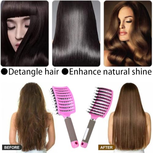 Boar Bristle Detangler Vent Hair Brush for Blow Drying, Curved Vented Paddle Detangling Brush for Women Men