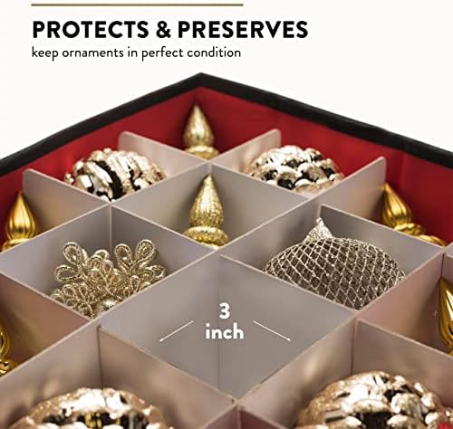 Zober Christmas Ornament Storage Box - Stores 64 Ornaments - Non-Woven, Tear- Proof Christmas Ornament Storage Containers - 3 Inch Cube Compartments - Red