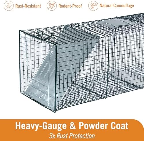 HOMESTEAD 42'' Heavy Duty Live Animal Trap - Professional Quick Set Trigger, Galvanized Steel Cage, Camouflage Finish, Rust Proof Mesh