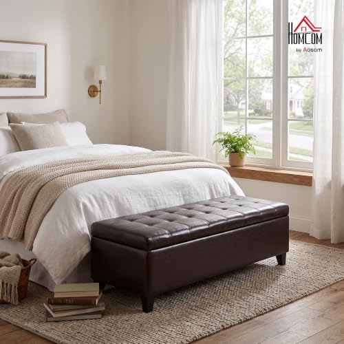 HOMCOM 51" Ottoman Storage Bench Faux Leather Storage Chest Black | Lift Top, Tufted Ottoman, Living Room, Entryway