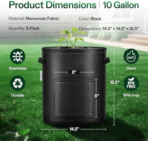 VIVOSUN 5-Pack 7 Gallon Potato Grow Bags, Roll-up Harvest Window