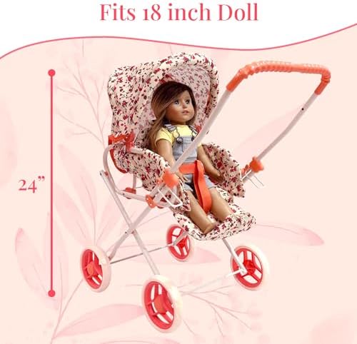 Baby Doll Stroller Play Set, 3-in-1 Babydoll Stroller with Removable Bassinet Baby Carriage for Dolls Toy Doll Stroller for Toddlers 3-4 Years,
