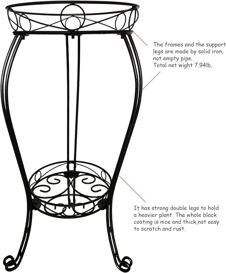TREEZITEK 11.8 inches Diameter Tall Metal Plant Stand for Indoor or Outdoor, Heavy Duty Flower Pot Stand Rack Holds Big Heavy Plants
