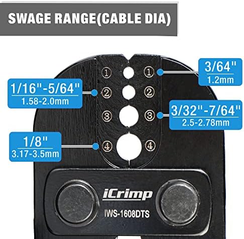 iCrimp Wire Rope Crimping Tool for Aluminum Loop Sleeve, Two Barrel Ferrule, Oval Sleeves, 3/64 in to 1/8 in, Swaging Tool Kit with Wire Rope Cutter