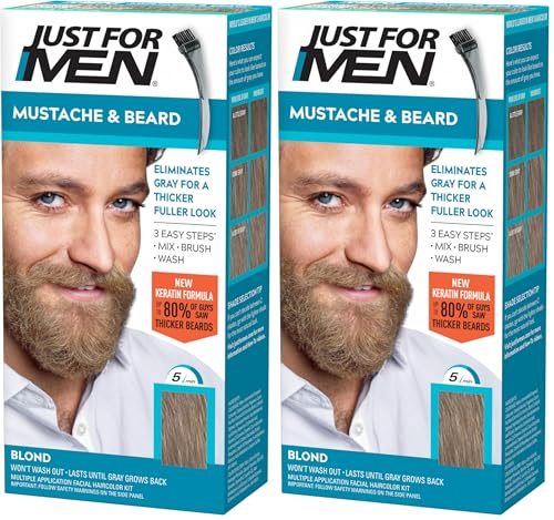 JUST FOR MEN Mustache & Beard Dye, Keratin, Light Brown M-25 (1 Pack) | Mustache & Beard color light brown designed for facial hair to instantly eliminate gray. Enhanced with keratin & biotin.
