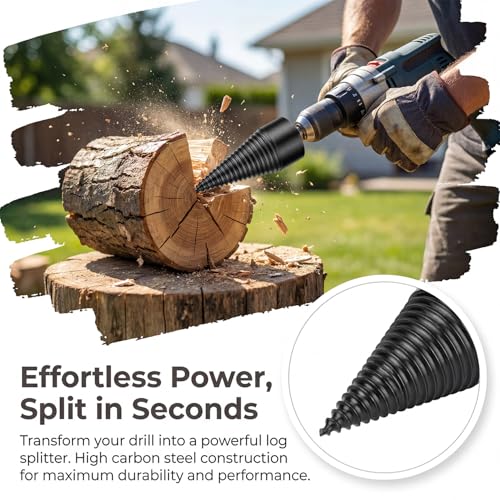 6 Pcs Wood Splitting Drill Bit Set Includes 38mm/45mm Dual Sizes + 4 Adapters, Compatible with Rotary Hammer/Impact Drill/Cordless Drill