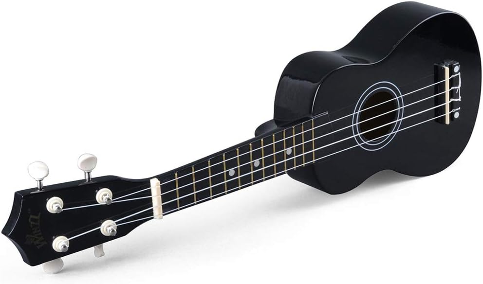 Winzz Soprano Ukulele Starter Kit For Beginners with Bag, Clip-On Tuner, Extra Strings, Strap, Plectrum, Fret Stickers, Chords Card, Polishing Cloth, Black