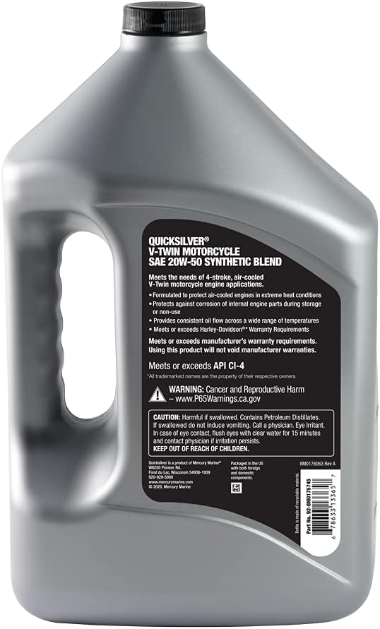 Quicksilver 20W-50 Synthetic Motorcycle Oil, 1 Gallon