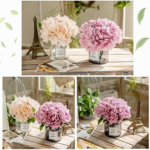 MOOMASS Artificial Peony and Glass vase, Ins Style Artificial Flower Glass Bottle Set, Suitable for Living Room, Dining Table, Office, Wedding