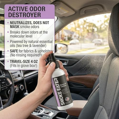 Smoke Eater Odor Eliminator Spray & Air Freshener, Lavender, 4 oz | Cigarette, Cigar, Cannabis & Tobacco, For Car, Home, Clothes, Travel Size, Tea Tree Oil Formula, Non-Aerosol Pump Spray