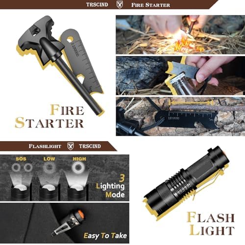 Survival Kit 14 in 1, Gifts for Men Dad Husband, Emergency Survival Gear and Equipment, Anniversary Birthday Gifts for Him Boyfriend, Hunting Fishing Camping Accessories