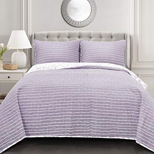 Lush Decor Monique 3 Piece Reversible Print Pattern Blue Quilt Set - Full Queen