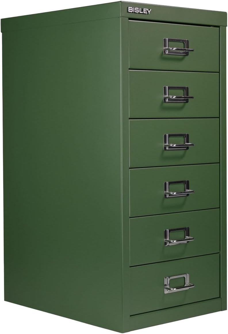 5-Drawer Steel MultiDrawer Cabinet - Orange, by Bisley | Chrome Pull Handles with Label Holders, Powder-Coated Steel, Removable Drawers, Desktop Storage, Labels Included