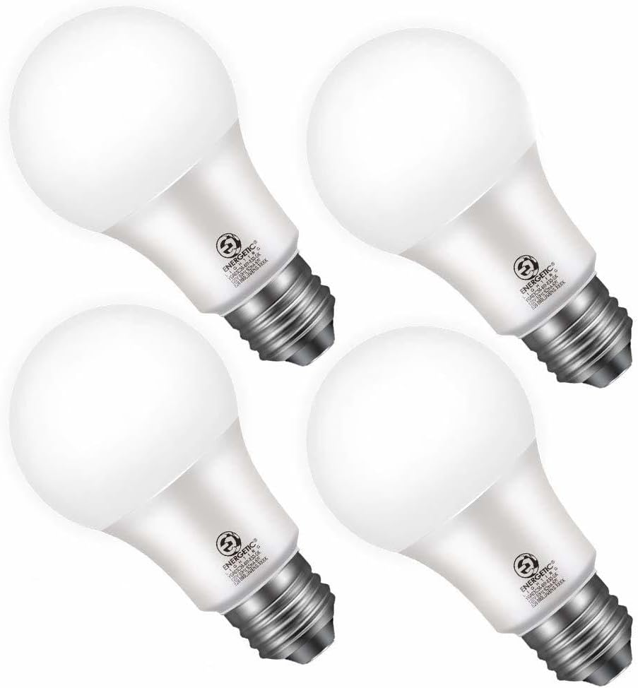 Energetic 4-Pack Dusk to Dawn LED Outdoor Light Bulb, 60 Watt Equivalent(6W), 800LM, Warm White 3000K, E26 Base